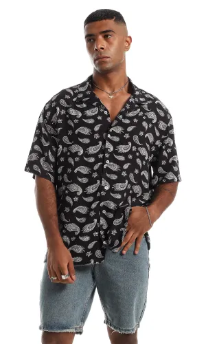 97942 Funky Short Sleeves Black & White Button Down Shirt