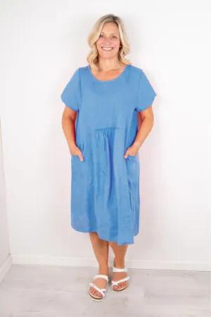 Amazing Woman Ocean Blue Lexia Linen Dress