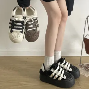 binfenxie  New Women's Autumn Casual Retro Lightweight Add Wool Thick-soled Simple Sneaker Height Increased All-match Lace-up Shoes