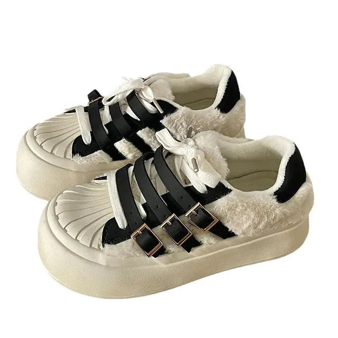 binfenxie  New Women's Autumn Casual Retro Lightweight Add Wool Thick-soled Simple Sneaker Height Increased All-match Lace-up Shoes