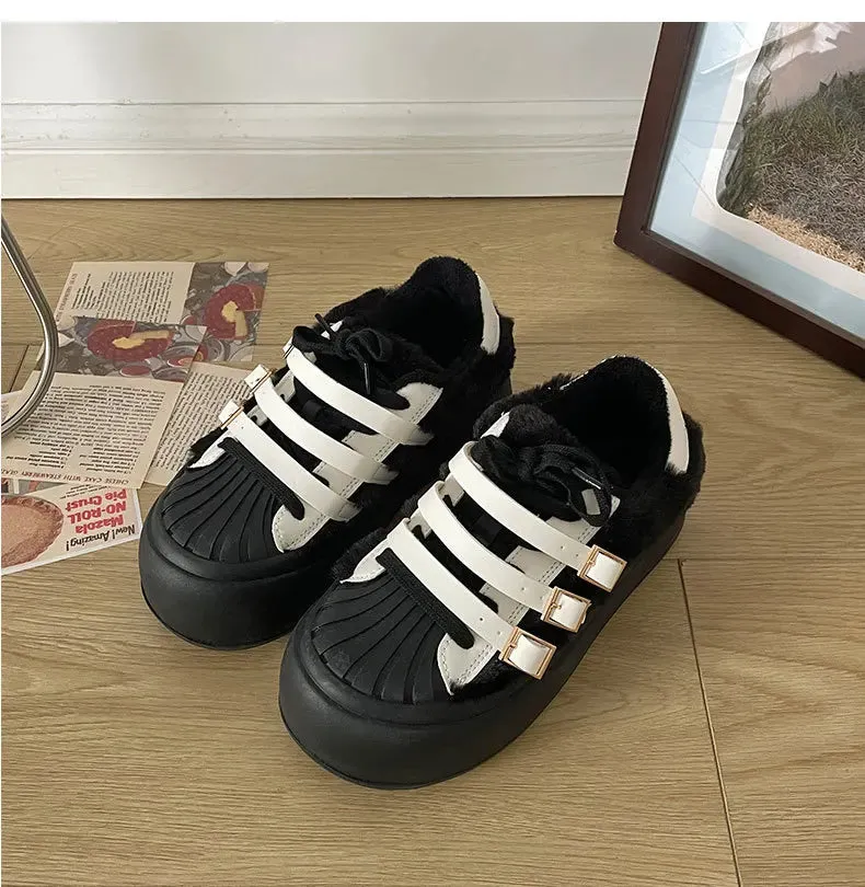 binfenxie  New Women's Autumn Casual Retro Lightweight Add Wool Thick-soled Simple Sneaker Height Increased All-match Lace-up Shoes