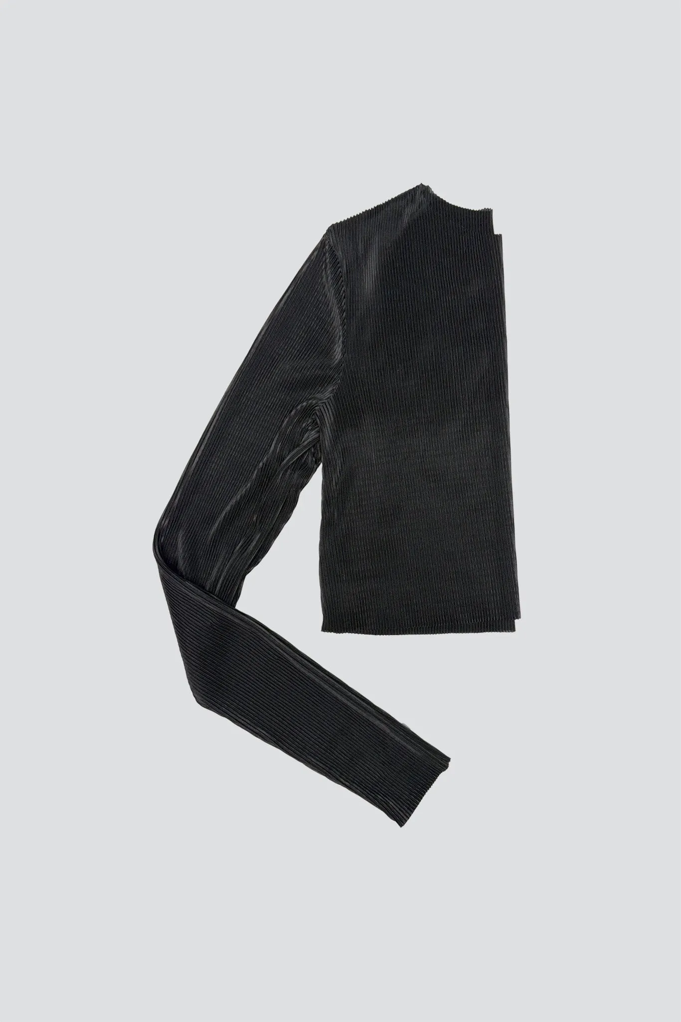 Black Plisse Crop Long Sleeve Top