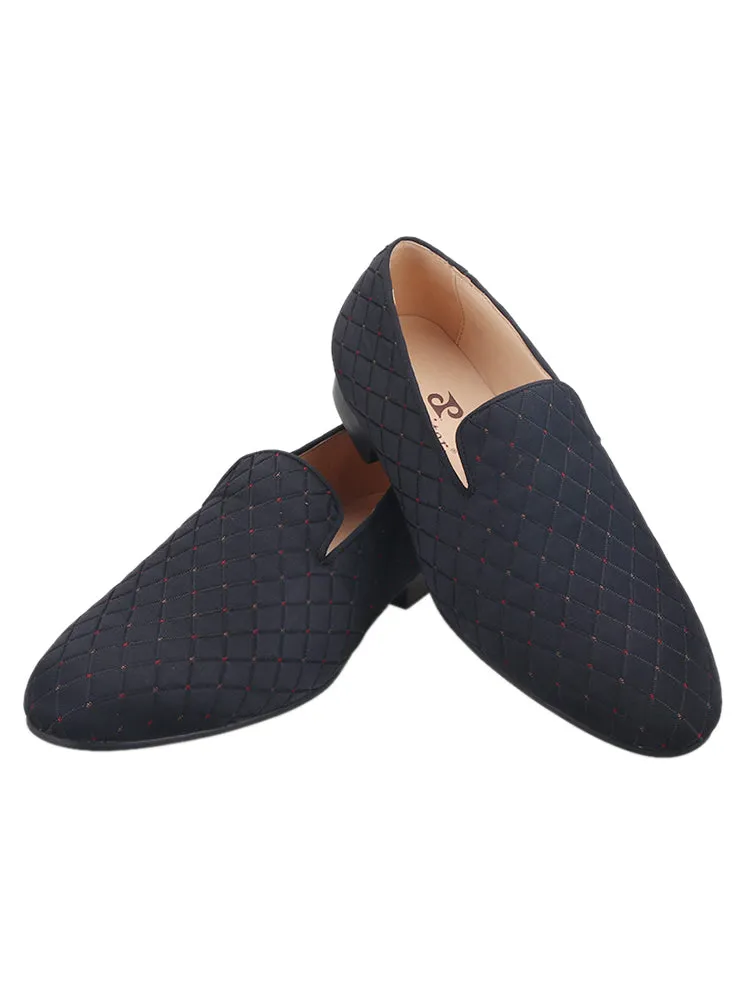 British style classic men's slip-on loafers black plaid cotton breathable leather lining trendy smoking shoes