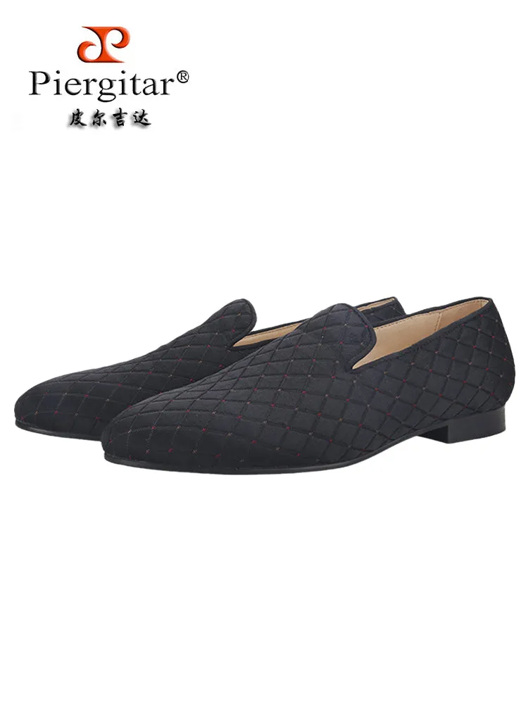 British style classic men's slip-on loafers black plaid cotton breathable leather lining trendy smoking shoes