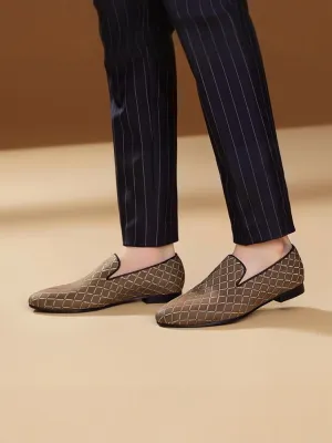 British style classic men's slip-on loafers black plaid cotton breathable leather lining trendy smoking shoes