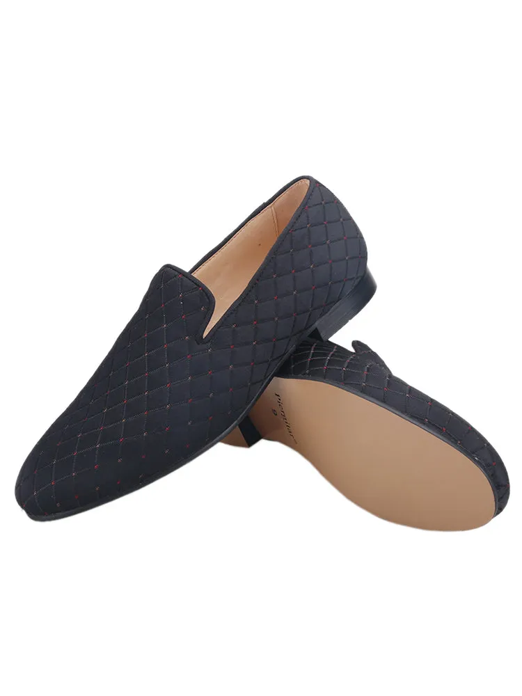 British style classic men's slip-on loafers black plaid cotton breathable leather lining trendy smoking shoes