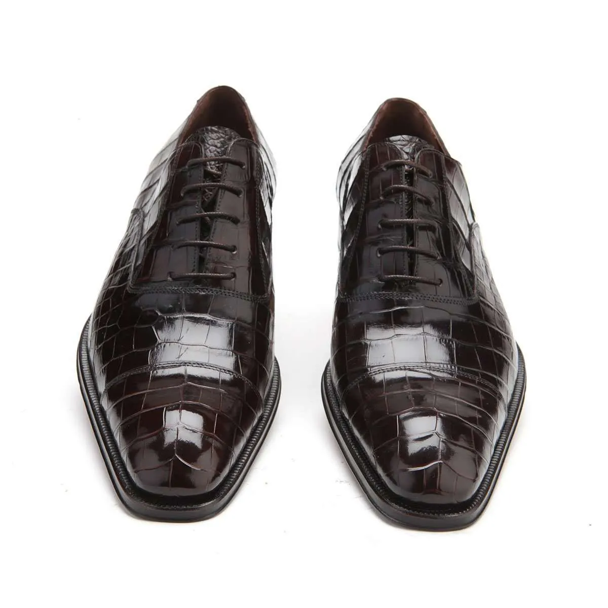 Caporicci Men's Luxury Italian Designer Shoes T.moro Brown Alligator Oxfords 1114 (CAP1008)