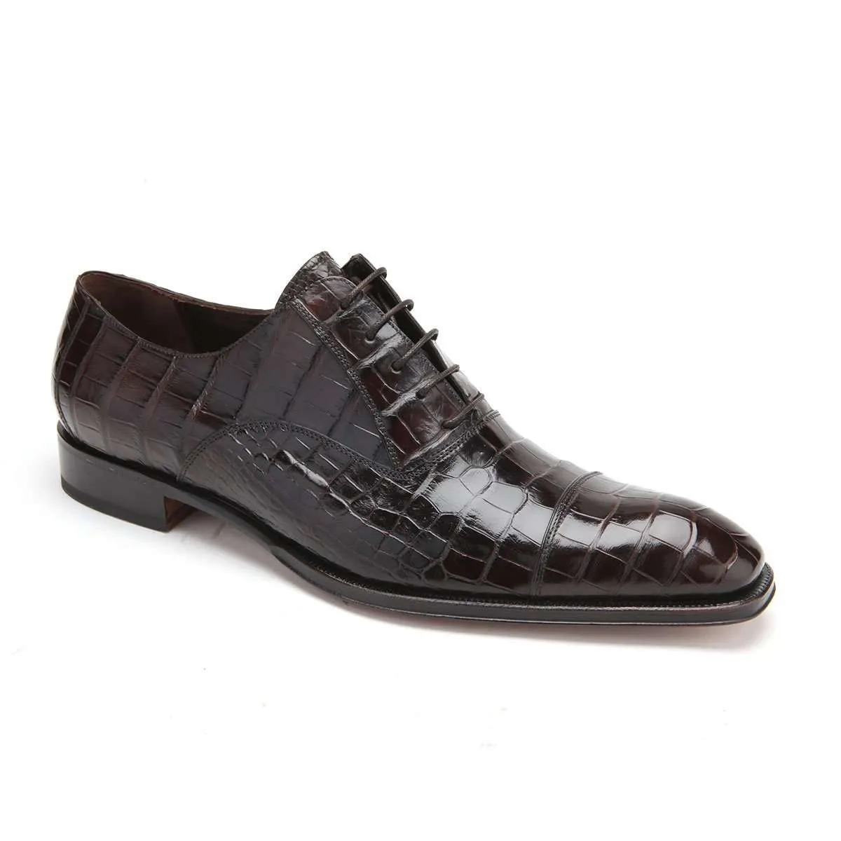 Caporicci Men's Luxury Italian Designer Shoes T.moro Brown Alligator Oxfords 1114 (CAP1008)