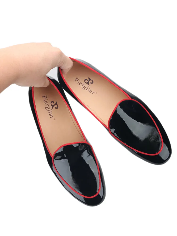 Classic British style Belgian loafers for men, black patent leather slip-on round toe yuppie shoes, breathable leather lining