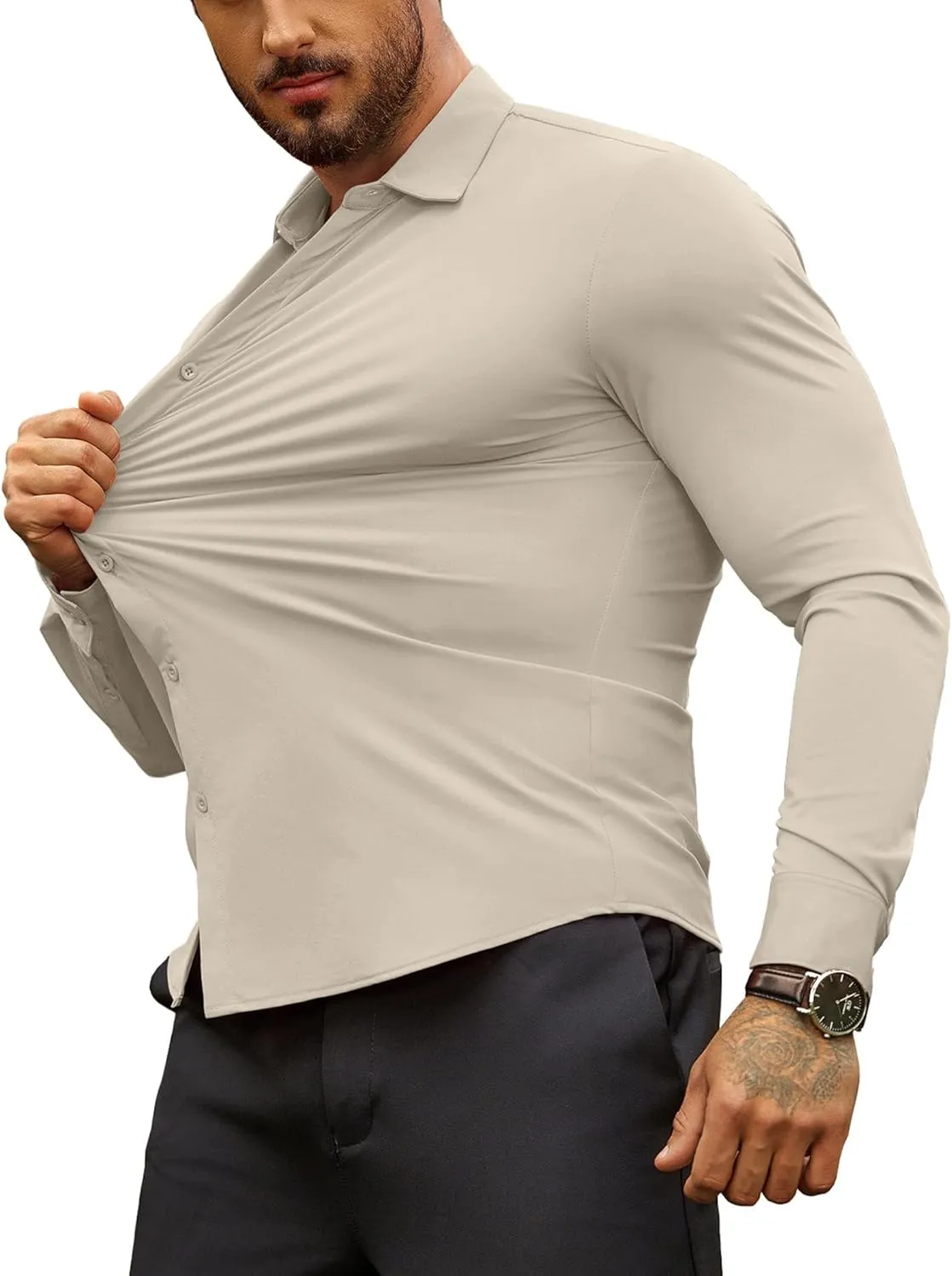 COOFANDY Men's Muscle Fit Dress Shirts Wrinkle-Free Long Sleeve Casual Button Down Shirts