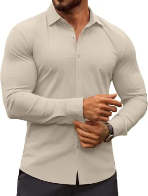 COOFANDY Men's Muscle Fit Dress Shirts Wrinkle-Free Long Sleeve Casual Button Down Shirts