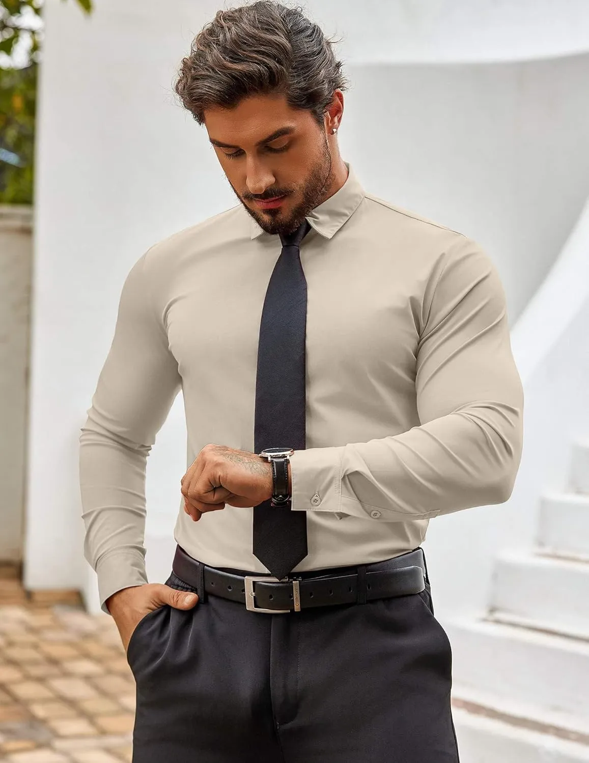 COOFANDY Men's Muscle Fit Dress Shirts Wrinkle-Free Long Sleeve Casual Button Down Shirts