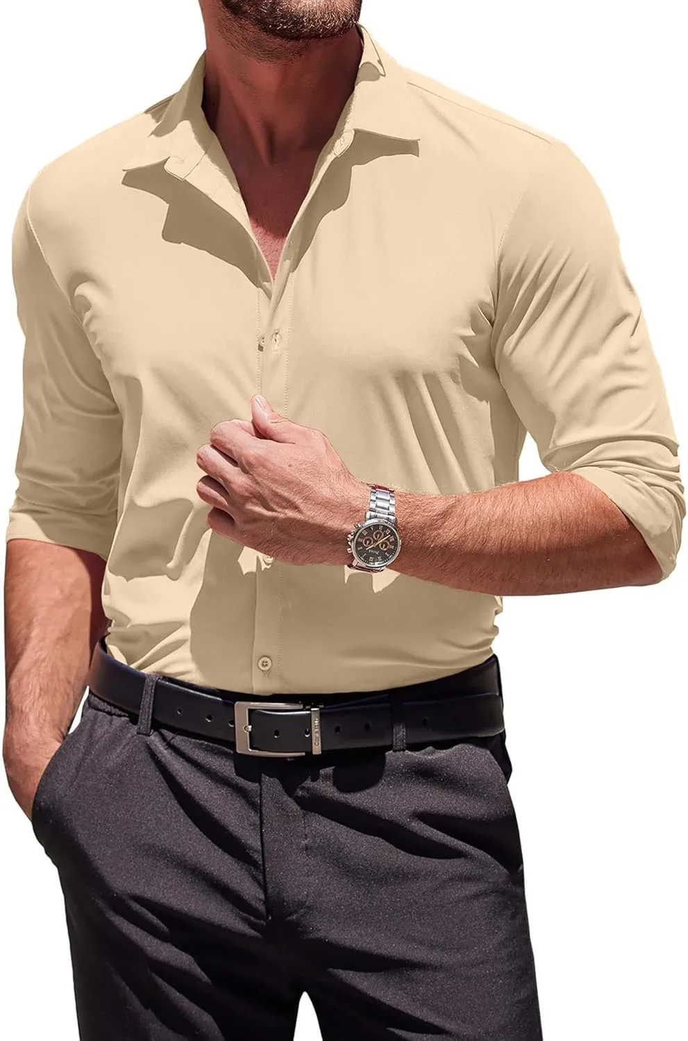 COOFANDY Men's Muscle Fit Dress Shirts Wrinkle-Free Long Sleeve Casual Button Down Shirts