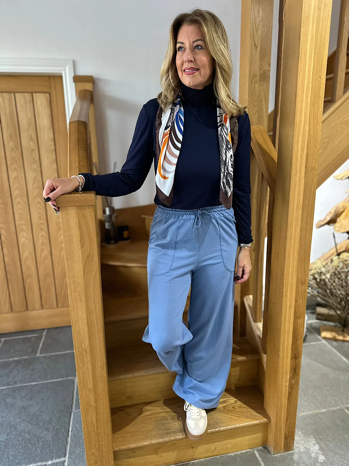 Denim Blue Wide Leg Joggers Faye