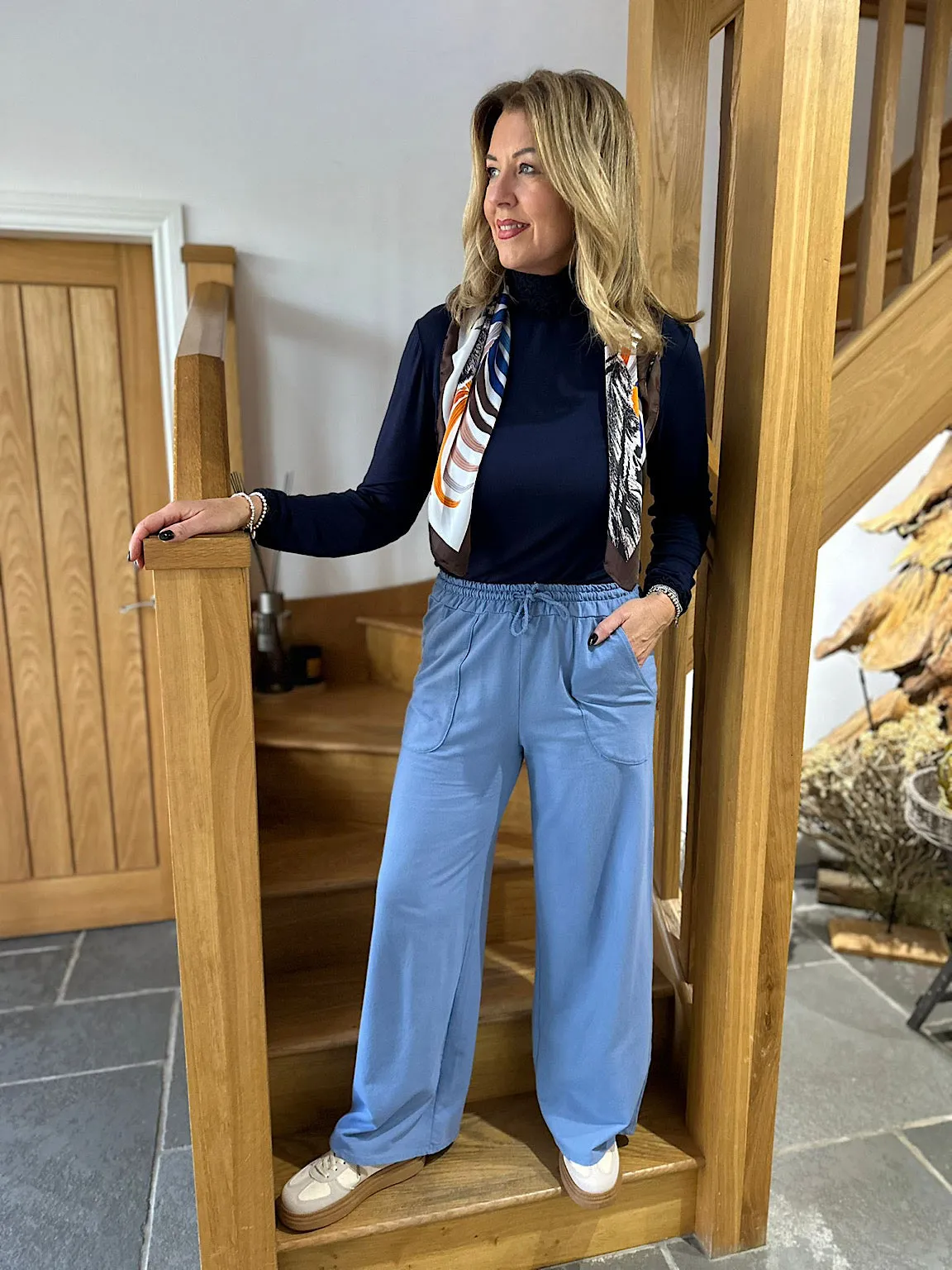 Denim Blue Wide Leg Joggers Faye