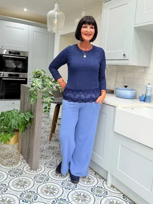 Denim Blue Wide Leg Joggers Faye