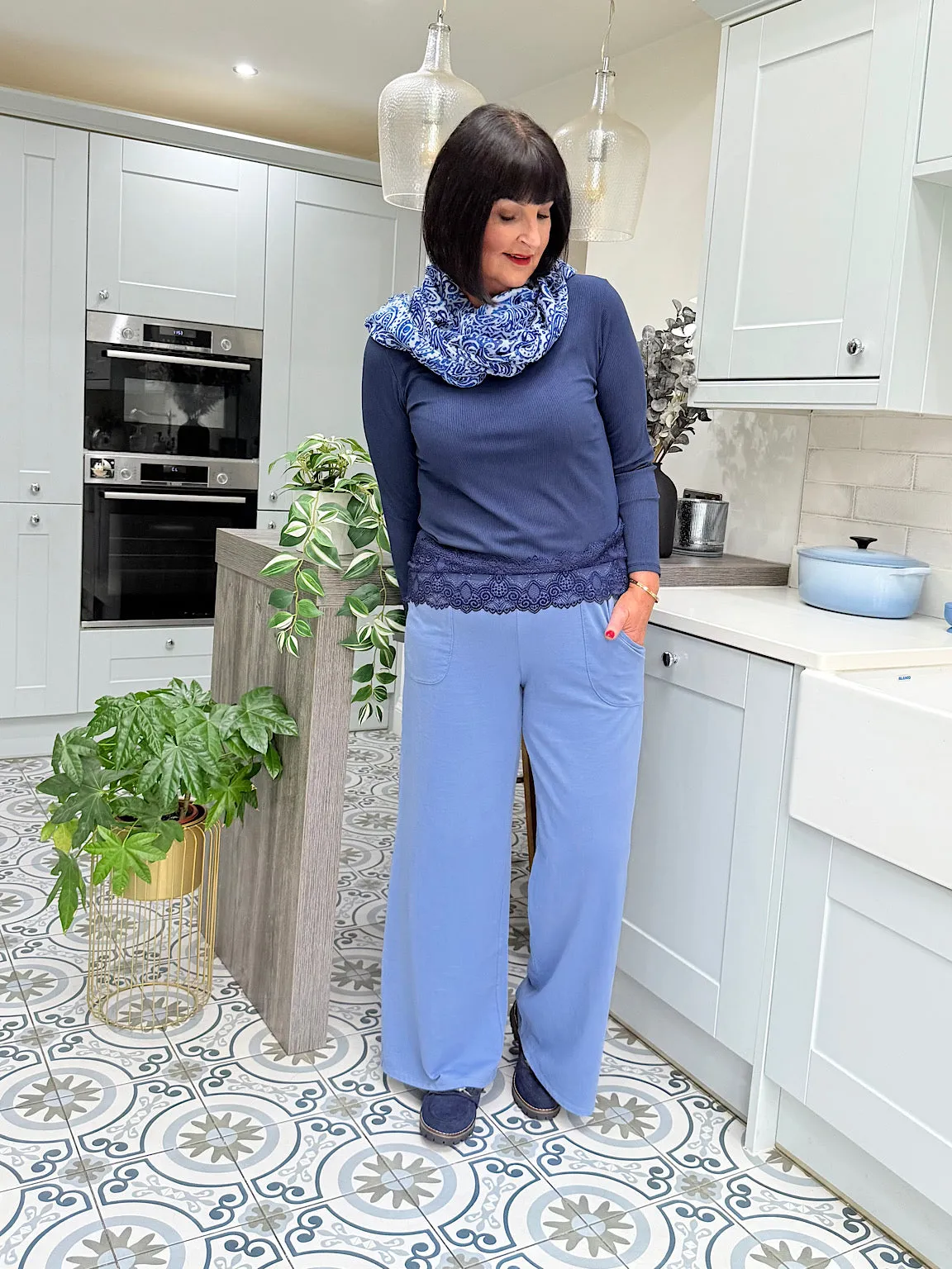 Denim Blue Wide Leg Joggers Faye