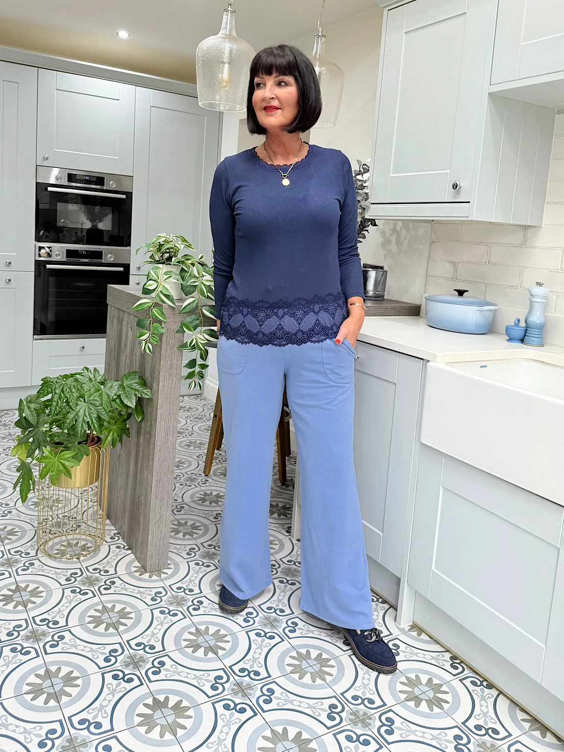 Denim Blue Wide Leg Joggers Faye