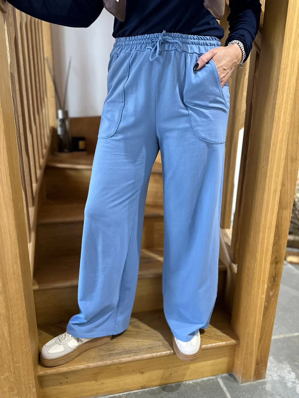 Denim Blue Wide Leg Joggers Faye