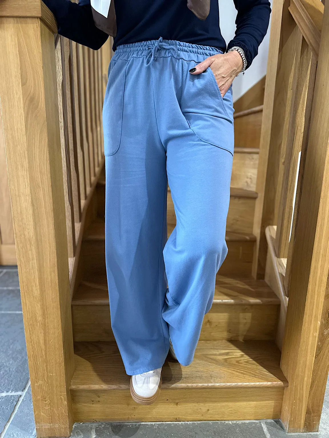 Denim Blue Wide Leg Joggers Faye