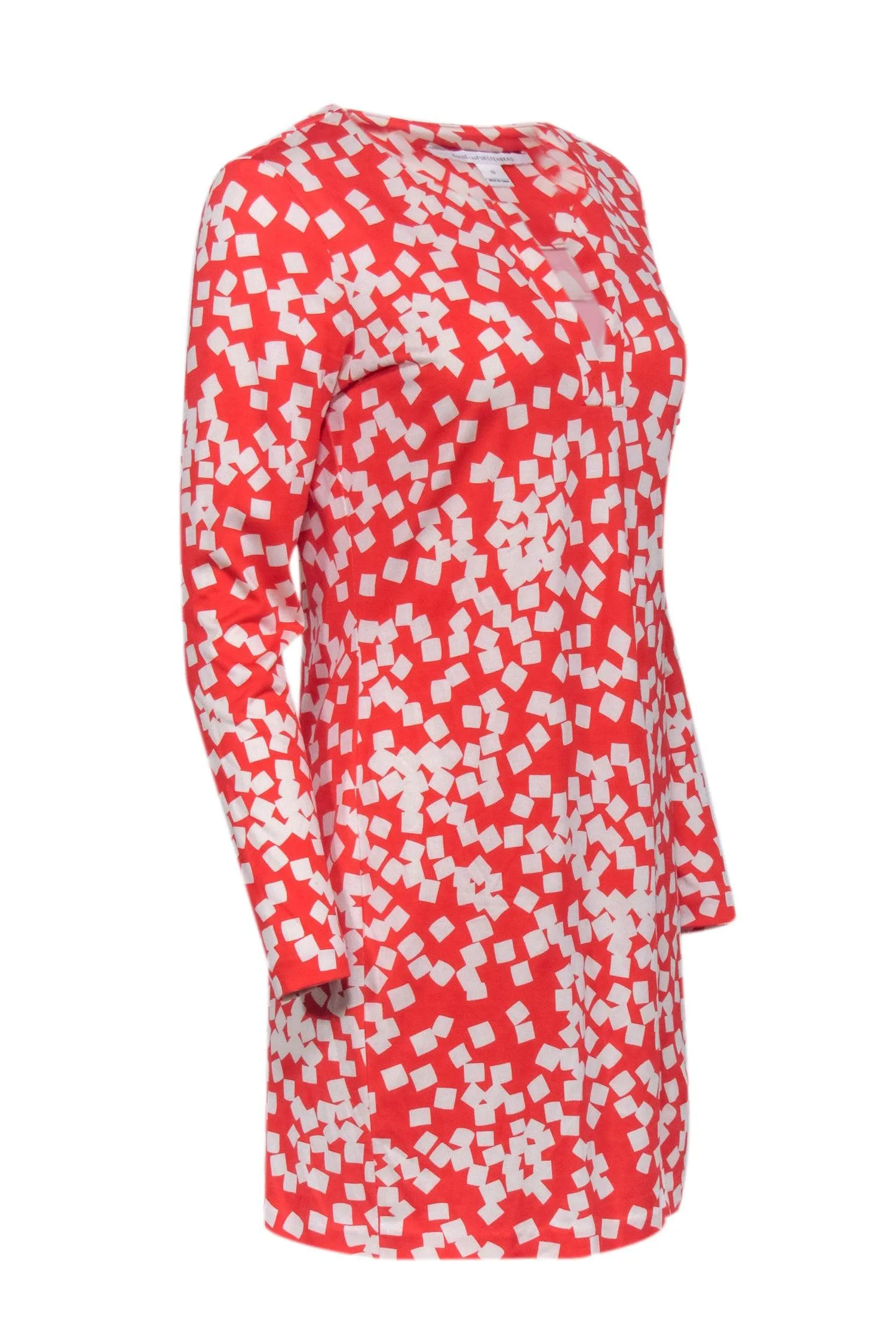 Diane von Furstenberg - Red & White Long Sleeve Printed Mini Dress Sz 10