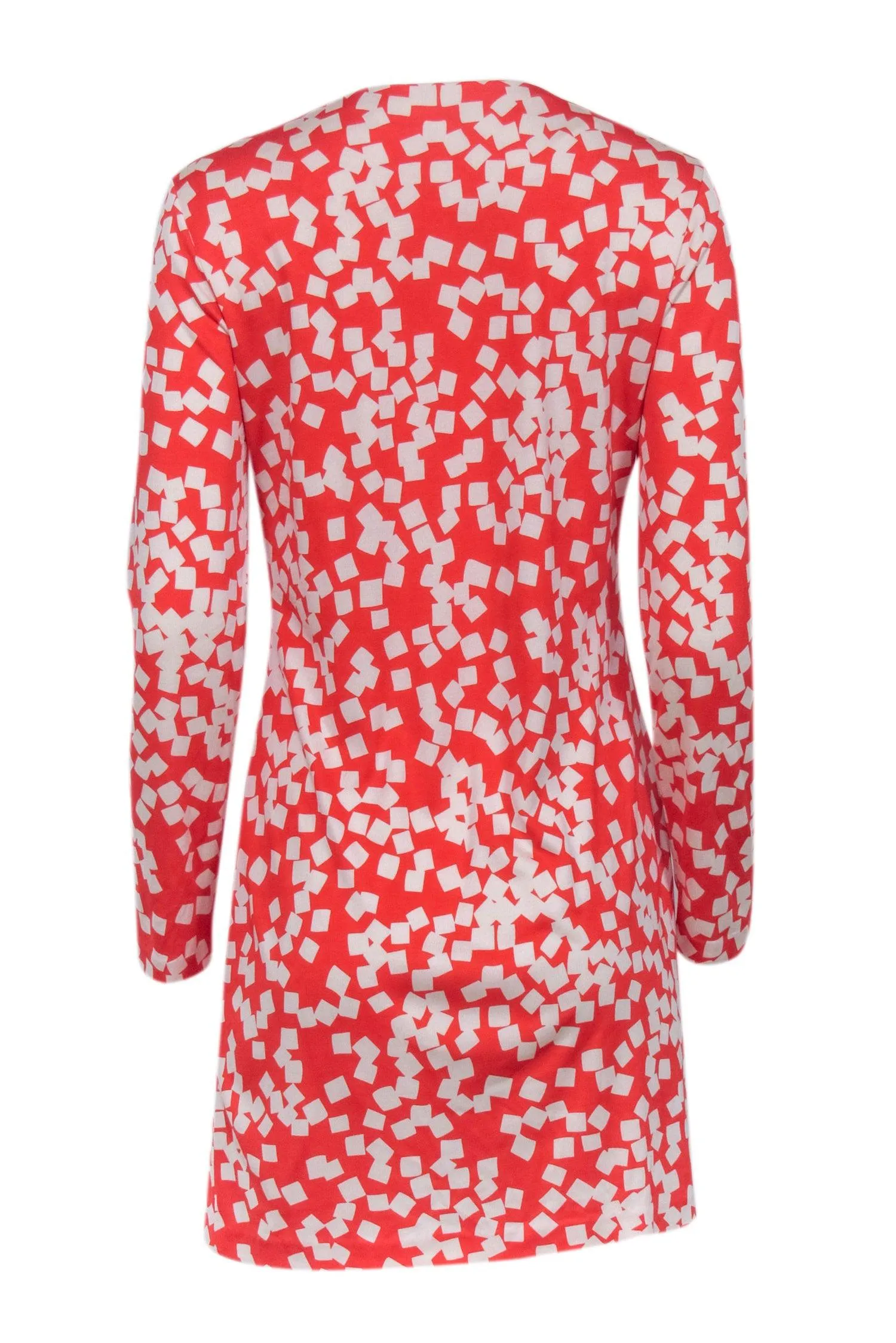 Diane von Furstenberg - Red & White Long Sleeve Printed Mini Dress Sz 10