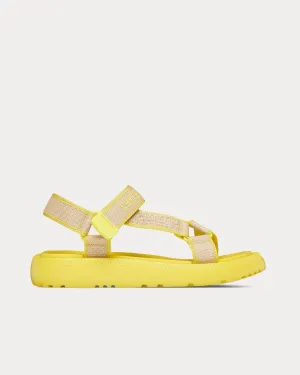 Dioriviera D-Wave Natural Raffia and Lemon Yellow Embroidered Cotton Sandals