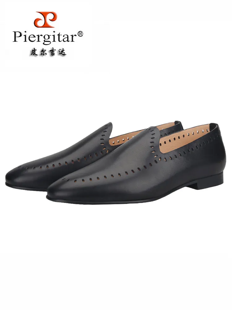European and American style first-layer calfskin men's classic slip-on loafers with hollow design, summer breathable lazy shoes trend