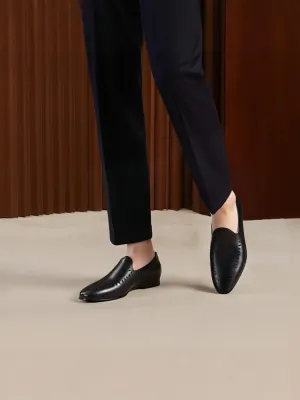 European and American style first-layer calfskin men's classic slip-on loafers with hollow design, summer breathable lazy shoes trend