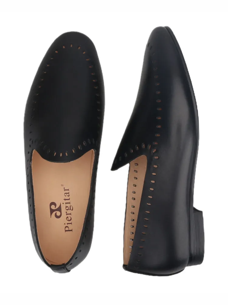 European and American style first-layer calfskin men's classic slip-on loafers with hollow design, summer breathable lazy shoes trend