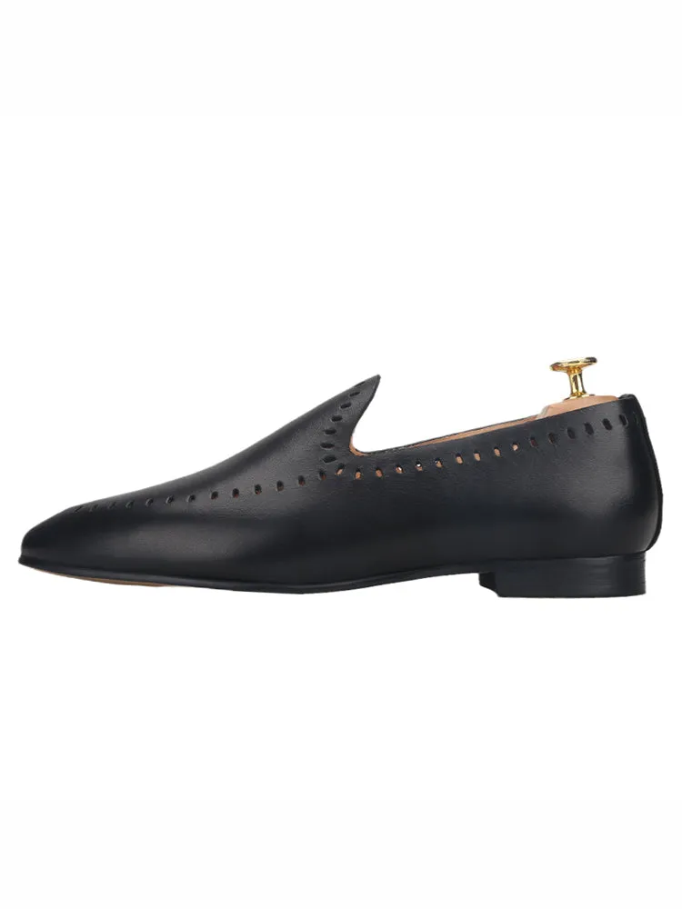 European and American style first-layer calfskin men's classic slip-on loafers with hollow design, summer breathable lazy shoes trend