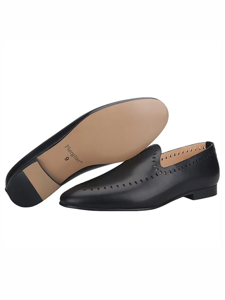 European and American style first-layer calfskin men's classic slip-on loafers with hollow design, summer breathable lazy shoes trend