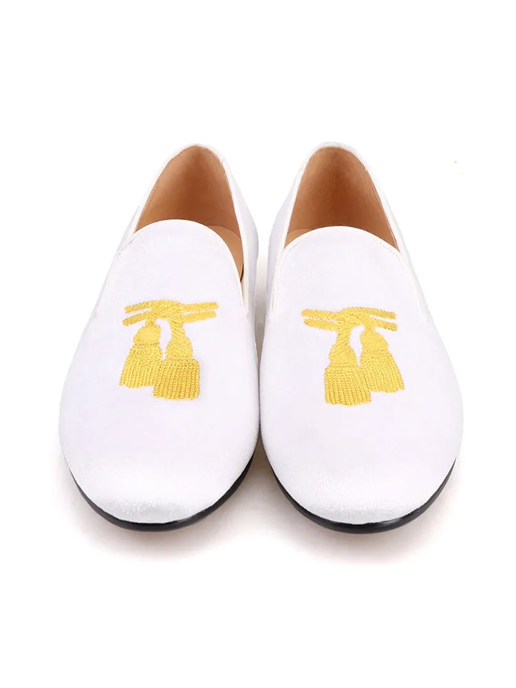 European and American style golden tassel embroidered handmade loafers for men breathable leather lining slip-on men's moccasin shoes