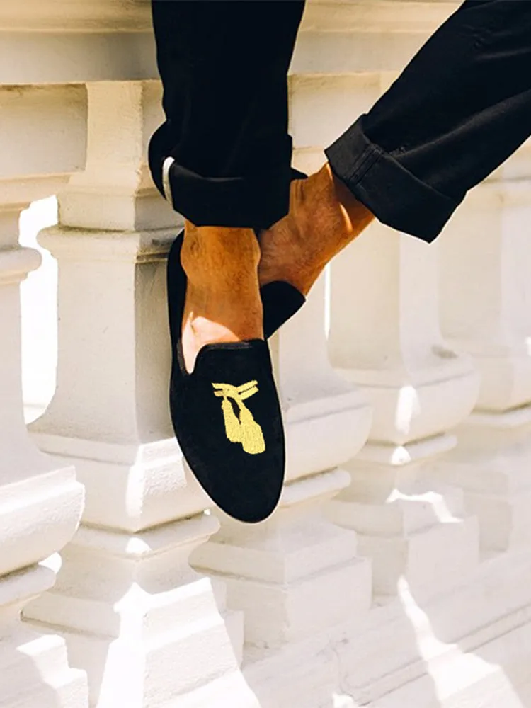 European and American style golden tassel embroidered handmade loafers for men breathable leather lining slip-on men's moccasin shoes