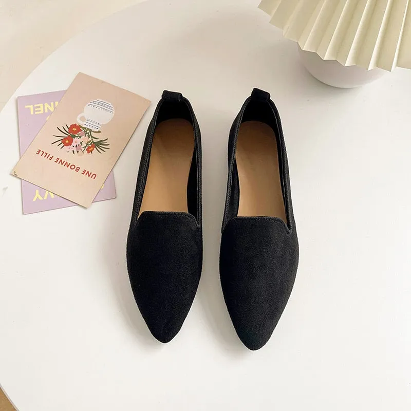 Fashion Slip on Loafers Breathable Stretch Ballet Shallow Flats Women Soft Bottom Pointed Toe Boat Shoes plus size 43