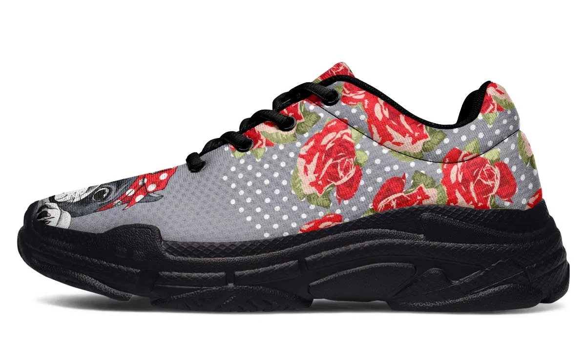 Floral Boston Terrier Red Chunky Sneakers