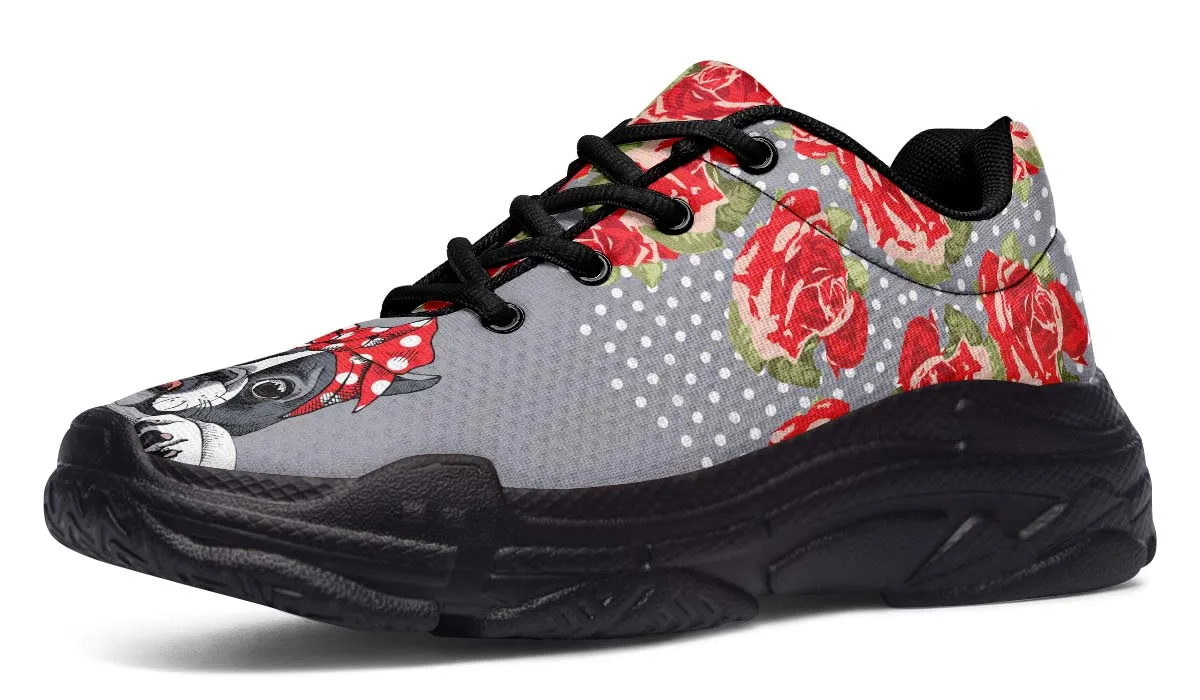 Floral Boston Terrier Red Chunky Sneakers