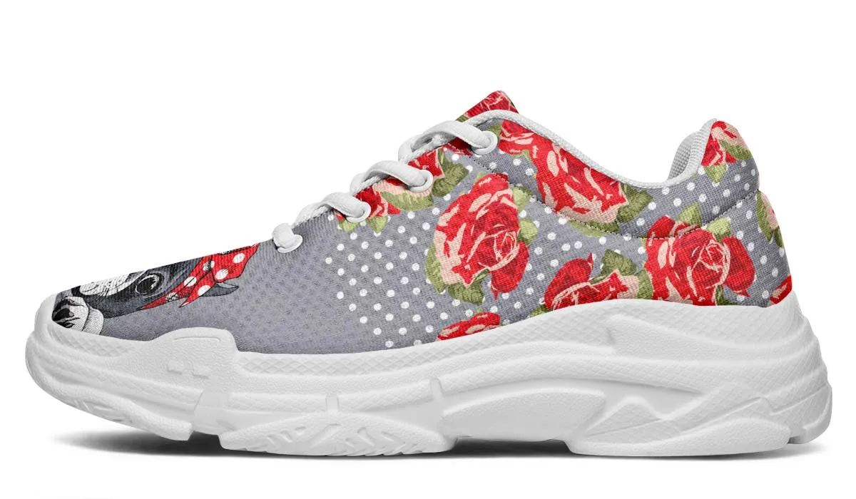 Floral Boston Terrier Red Chunky Sneakers