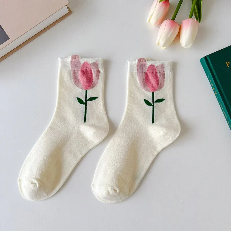 Flower Printed Casual Socks