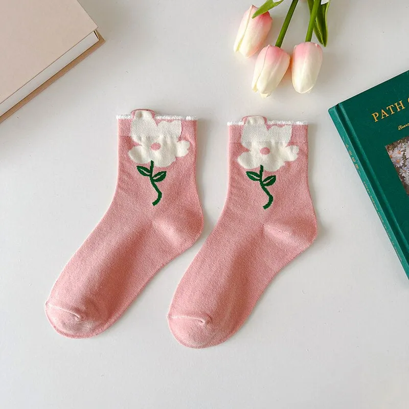 Flower Printed Casual Socks