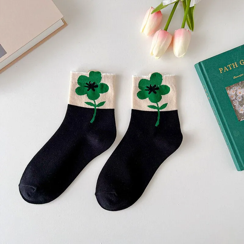 Flower Printed Casual Socks
