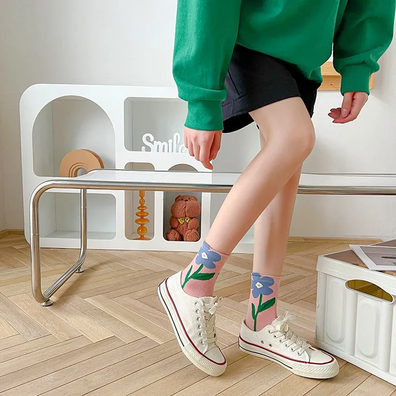 Flower Printed Casual Socks