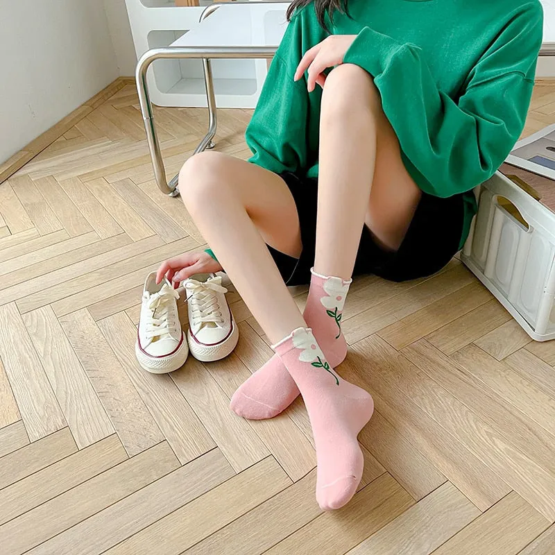 Flower Printed Casual Socks