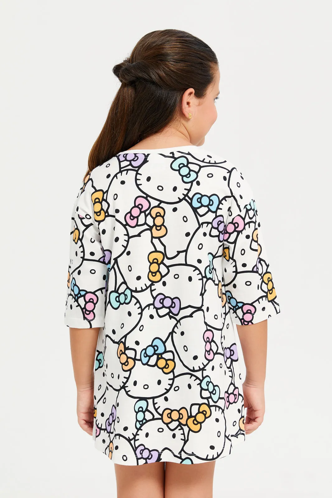 Girls White  Hello Kitty Print Dress