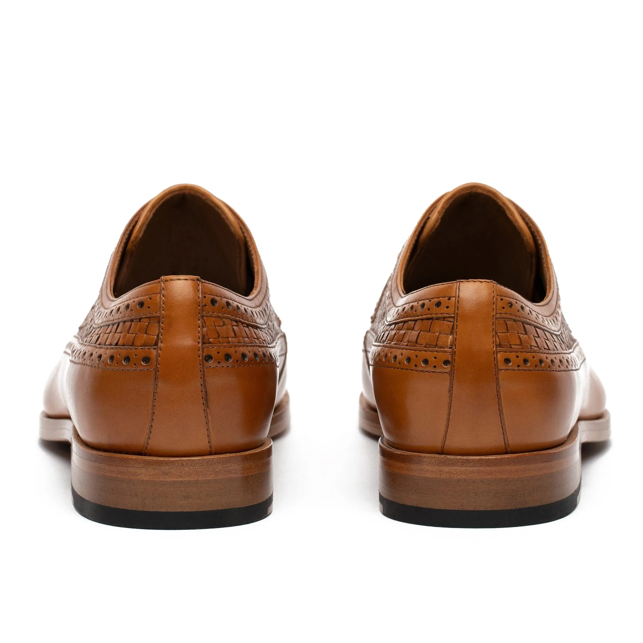 Height Increasing Tan Braided Leather Norwood Brogue Derby Shoes