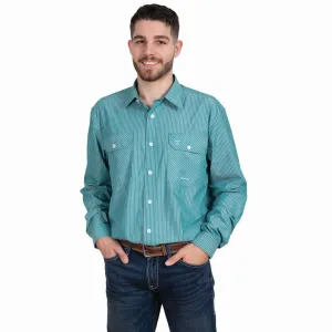 JCA Mens Evan Striped Bamboo Workshirt Green/White