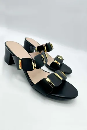 Kolee Stud Detail Block Heel Mules in Black