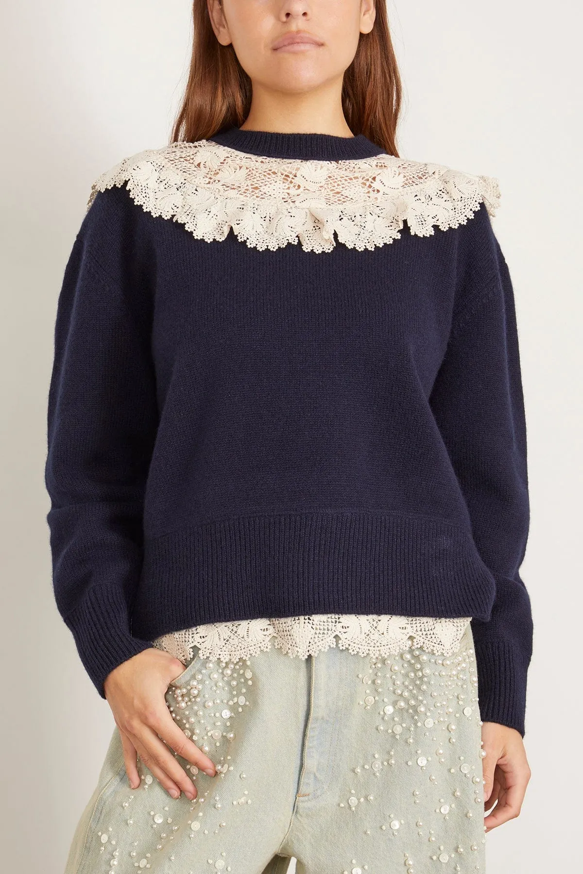 Kristeen Lace Sweater in Navy