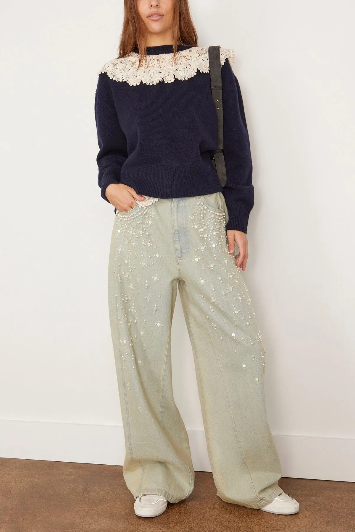 Kristeen Lace Sweater in Navy