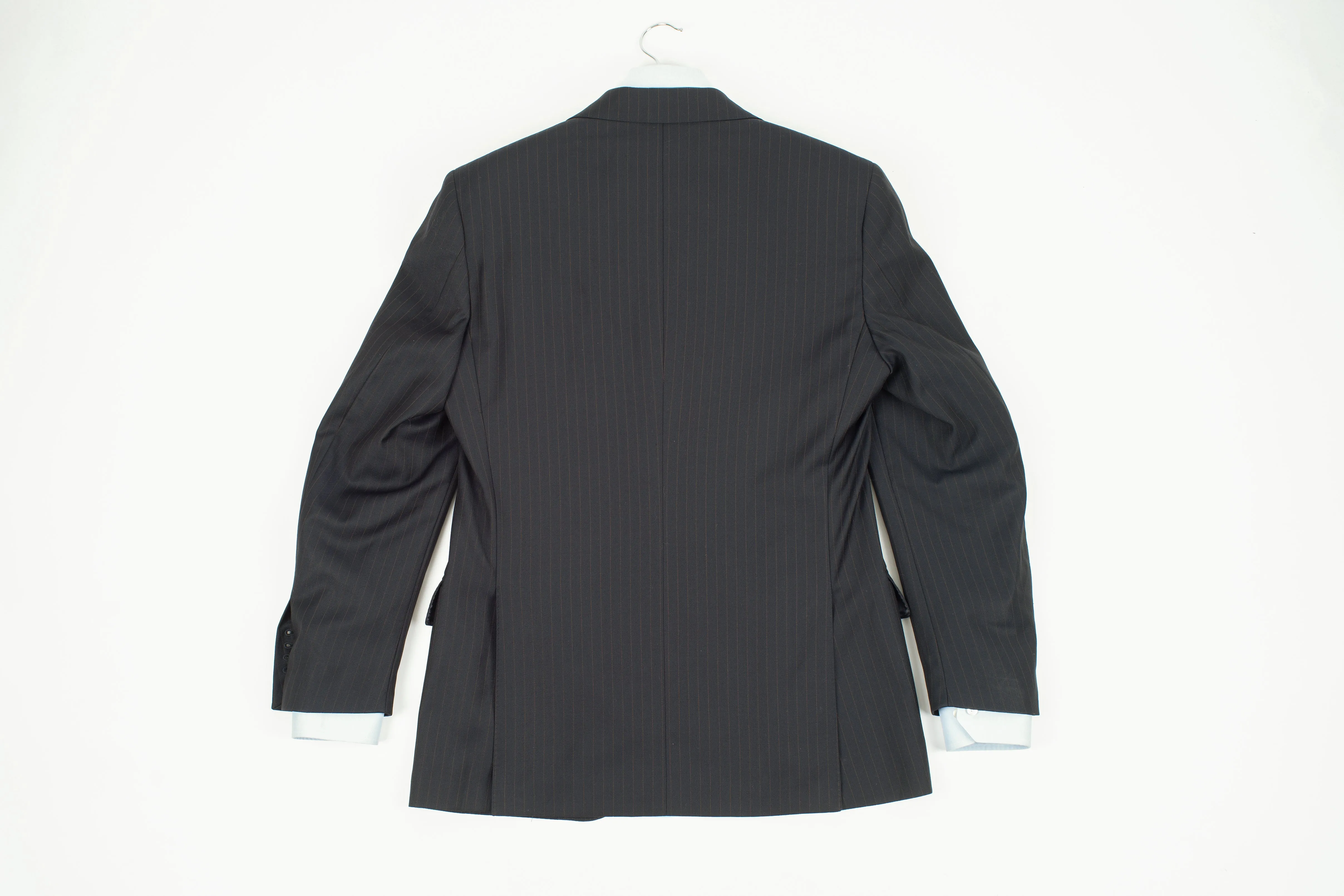 Lardini Super 130's Wool Navy Blue and Copper Striped 2 Pieces Suit, US 36R, EU 46R